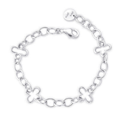 Four Leaf Clover Cable Chain Bracelet - 925 Sterling Silver Platinum Plated