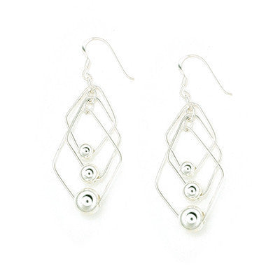 925 Sterling Style Triple Rhombus And Ball Drop Style Fishhook Earrings