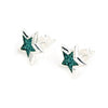 Lucky Start 925 Sterling Silver Green Shagreen Bezel Setting Star Stud Earrings