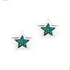 Lucky Start 925 Sterling Silver Green Shagreen Bezel Setting Star Stud Earrings