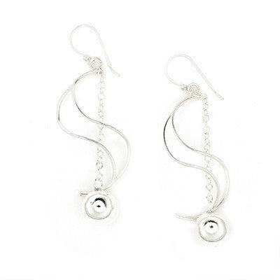 925 Sterling Silver Swirl And Ball Drop Style Fishhook Earrings