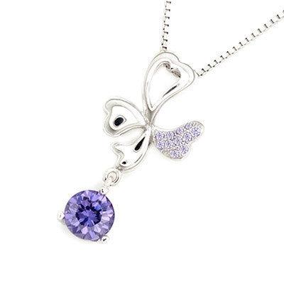 925 Silver Clover Necklace with Purple CZ