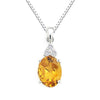 Oval Citrine & Tri-top Diamond Pendant in 18K/750 White Gold