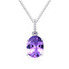 Oval Amethyst 4-Prong Solitaire Diamond Accented pendant in 18K/750 White Gold With 925 Sterling Silver Chain (16')