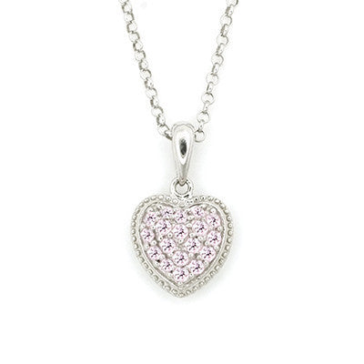 925 Sterling Silver Pink CZ Heart Shaped Necklace (22') With a FREE Macaron Coin purse